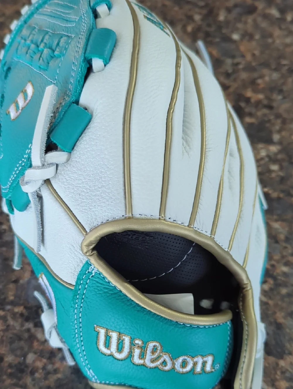 Wilson Teal, White and Gold Baseball Glove - Picture 1 of 9